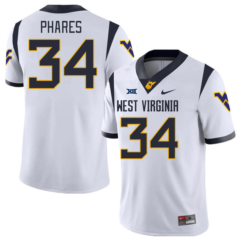 Men #34 Andrew Phares West Virginia Mountaineers College 2024 New Uniforms Football Jerseys Stitched